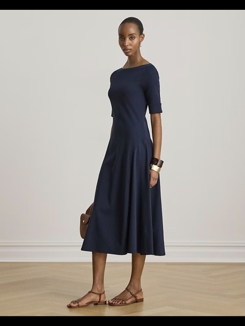 Rib-Knit Stretch Cotton Midi Dress Lauren